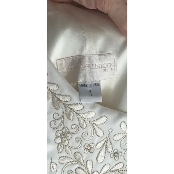 Scott McClintock Petite Wedding Dress Embroidered Rhinestones Ivory Satin Size 4 - Picture 3 of 16